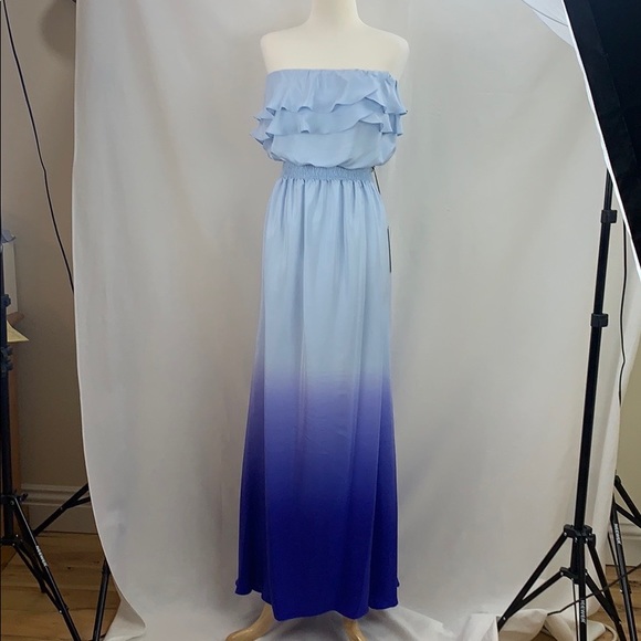 JAYGODFREY 💯% Silk Off-Shoulder Maxi, Lapis Blue Ombré, Size 10, NWT - Picture 1 of 8